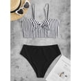 thumbnail image 2 of ZAFUL for Women Swimsuit or Bikini Set Tied Keyhole Striped Tankini Swimwear Black S, 2 of 6