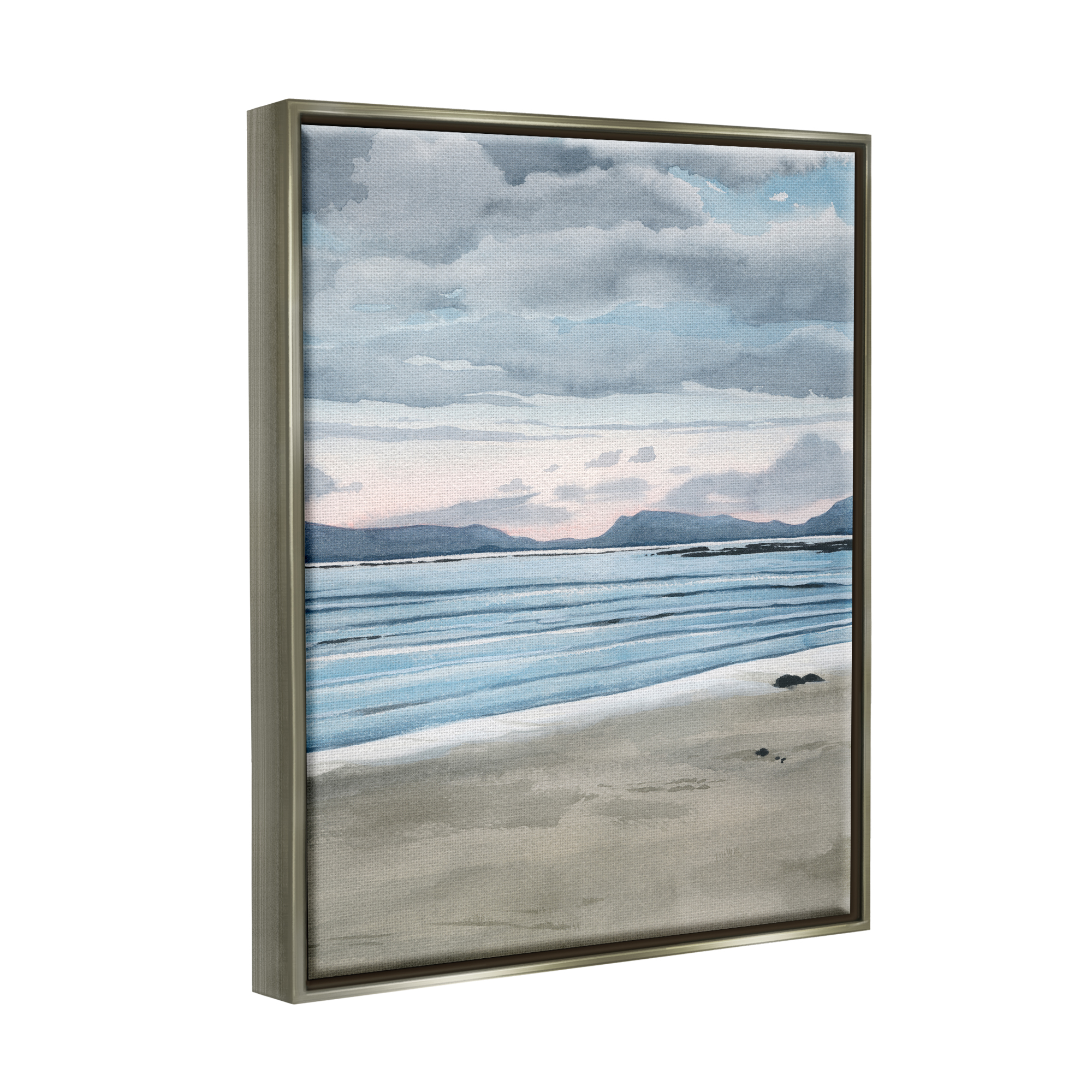 Stupell Cloudy Sunrise Beach Scenery Landscape Painting Gray Floater Framed Art Print Wall Art