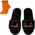 thumbnail image 1 of wonima44 Spooky Halloween Slippers - Soft Fuzz Open Toe Slides for Women, Men & Kids - Goth, Pumpkin & Bat Designs, 1 of 1