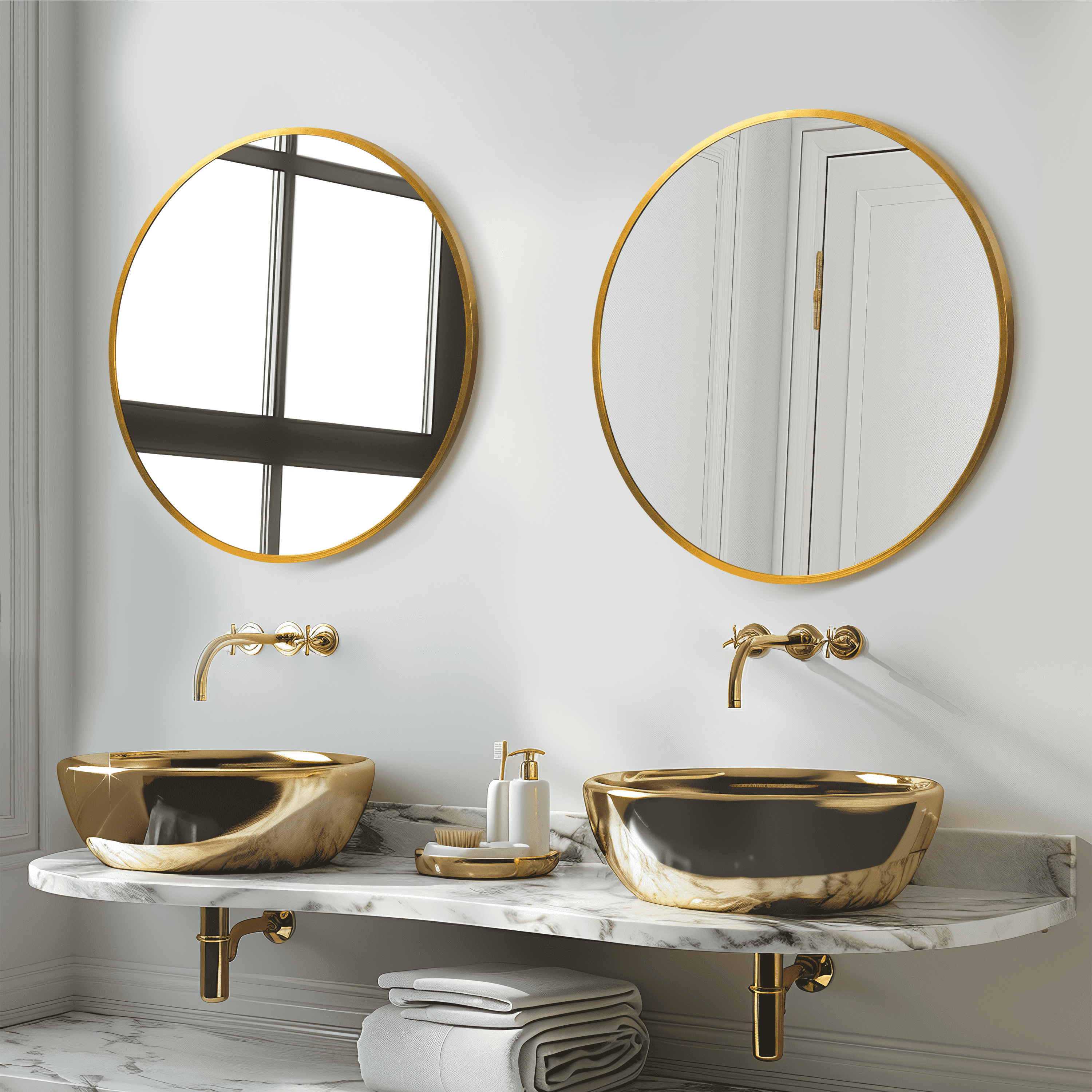 MAYEERTY 20"x20" Metal Framed Gold Round Mirror, Bathroom Vanity Mirror for Bedroom or Living Room