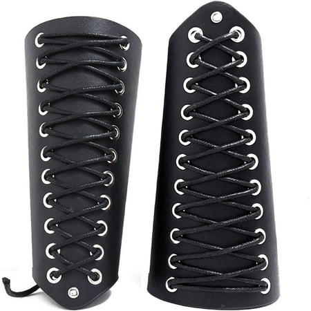 2PCS Leather Bracer Gauntlet Wristband Medieval Armor Wrist Band Guards Arm Guard Archery Buckle Renaissance Bracers Unisex Leather Cuffs Armband Costume for Men Women(Black) for DIY