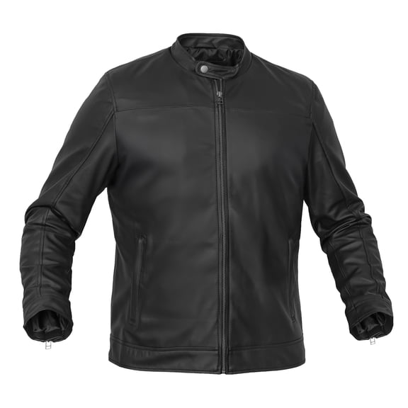DS Men’s Faux Leather Motorcycle Jacket – Zipper Biker Jacket with Snap Collar, Multi Pockets Black Motorcycle Jacket for Men