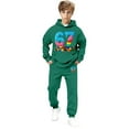 thumbnail image 4 of Kids Outfits Set 6 7 Six Seven Letter Outfits Set Comfortable Boys Cartoon Number Print Hooded Sweatshirt And Jogger Pants Long Sleeve Outfit With Pocket Dark Green 160(12-13 Years), 4 of 9