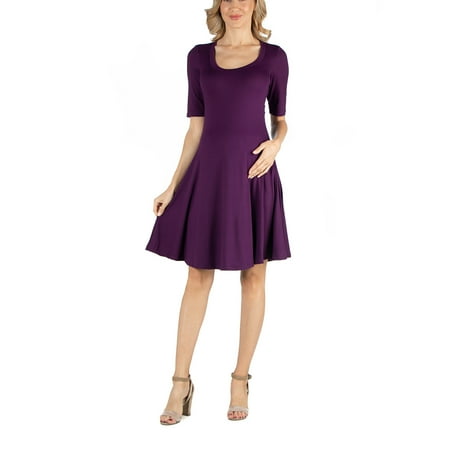 

24seven Comfort Apparel Knee Length A Line Elbow Sleeve Maternity Dress M011616 Made in USA