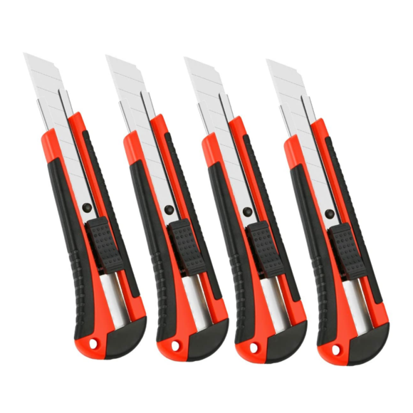 4 Pack Utility Knife Heavy Duty Box Cutter Retractable with Industrial Grade 18mm Snap Off Blades for Office, Home, Arts Crafts, Hobby