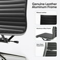 thumbnail image 5 of Cottinch Ribbed Office Chair Mid Back Armless Genuine Leather Ergonomic Desk Chair, Adjustable Height Executive Conference Task Chair Swivel Chair for Home Office, Black, 5 of 12