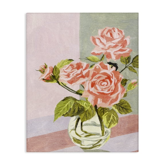 Stupell Industries Pink Roses on Pastels Plants & Flowers Painting Wrapped Canvas Art Print Wall Art, 16 x 20