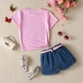 thumbnail image 5 of Toddler Girls' Outfits Butterfly Letter Print Embroidered T Shirts and Denim Shorts With Adjustable Belt Size 3-4T, 5 of 6