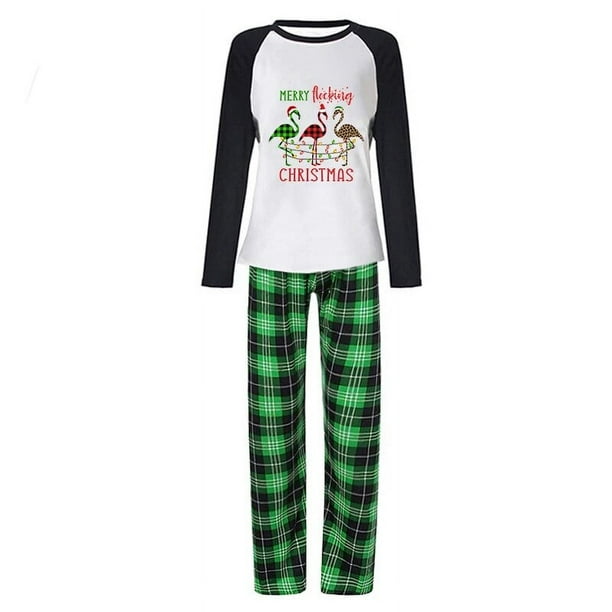 Pijamas a juego de Navidad para mujer, conjunto de pijamas verdes, Feliz Navidad, flocado