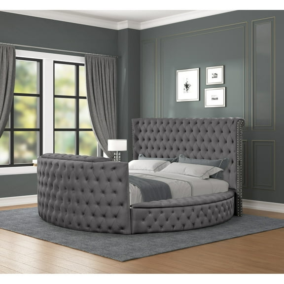 Maya Modern Style Crystal Tufted Queen Bed  Made with wood in Cream