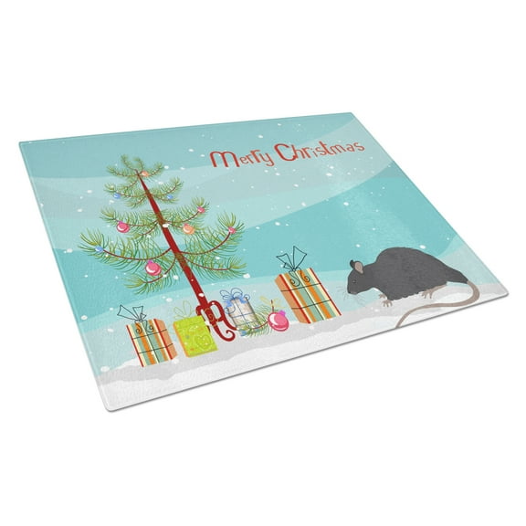 Carolines Treasures CK4468LCB Black Rat Merry Christmas Glass Cutting Board Large, 12H x 16W, multicolor
