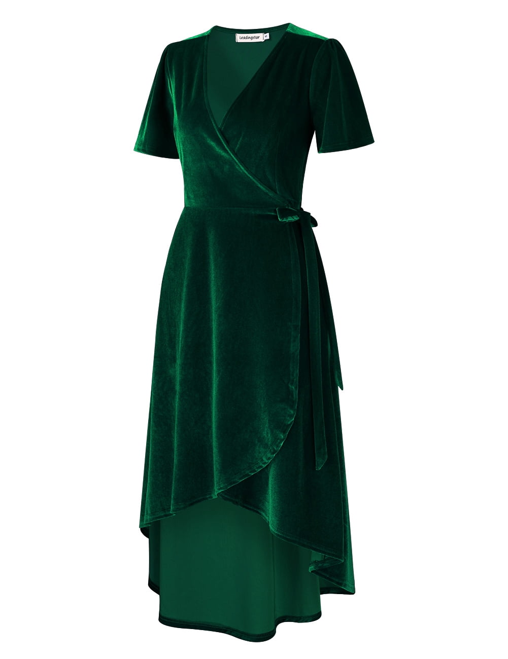 Women Velvet V-Neck Short Sleeve Midi Dress (Gold, S) - Walmart.com