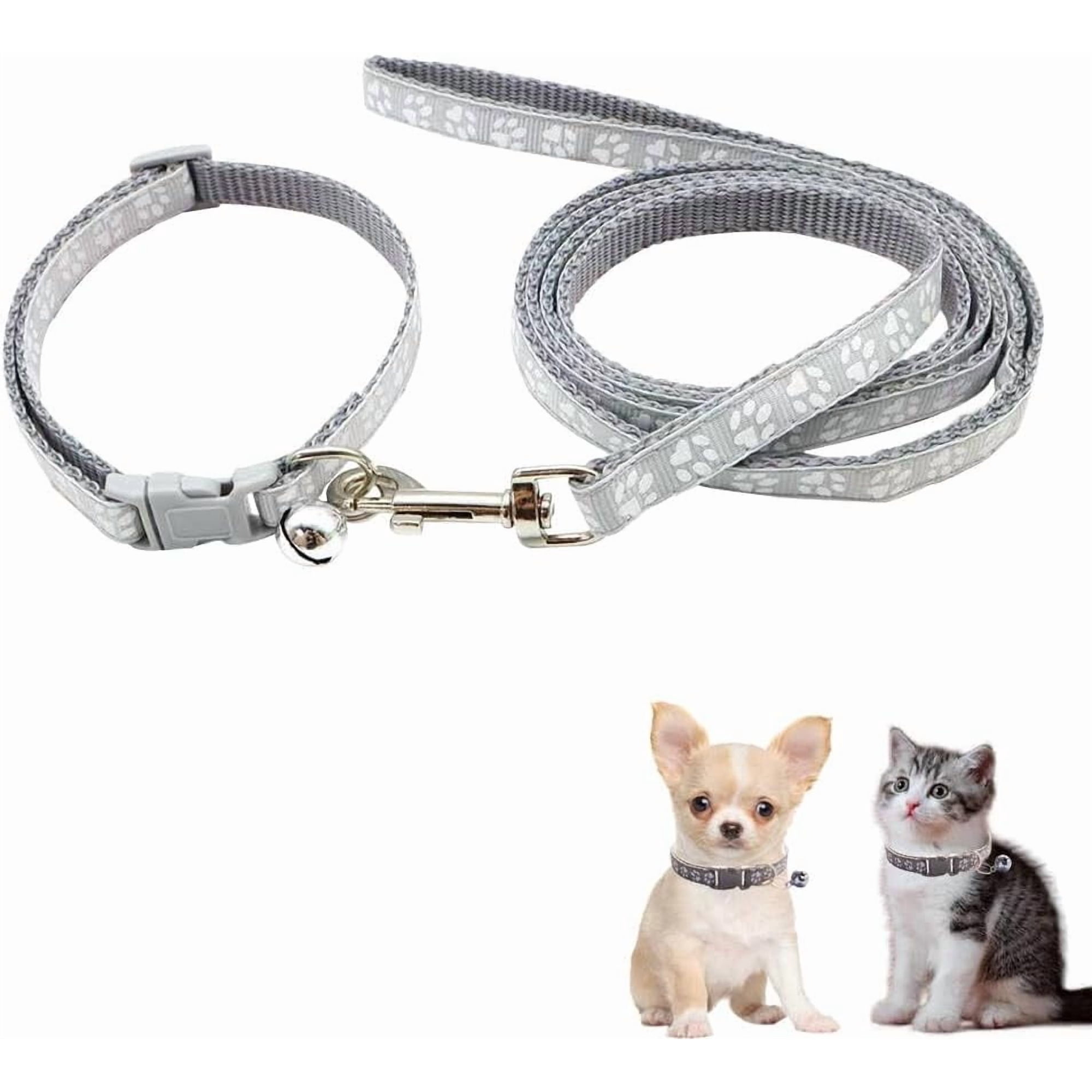 Dog Collar with Bell Leash Set Nylon Paw Print Cat Collar and Leash Adjustable Buckle for Xs XSmall Small Puppy Dogs Girl Kitten