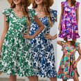 thumbnail image 3 of Nouvelle Robe d'Été Imprimée Feuilles Explosions Col en V Manches Volantes Robe Décontractée de Vacances, 3 of 3