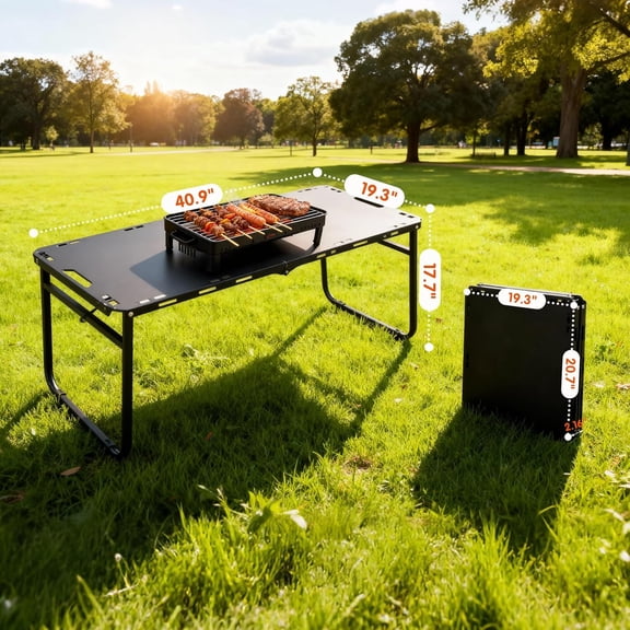 Low Picnic Table Portable - Camping Table Foldable for Outdoor Camp with Carrying Bag - Folding Metal Table for Grill Tent Cooking Travel, Black