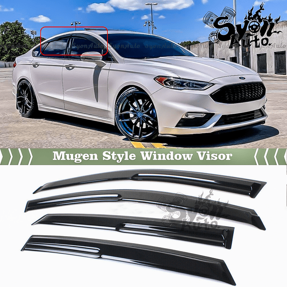Fits 2013-2018 Ford Fusion 3D Wavy Mugen Style Window Visor Rain Guard Deflector