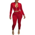 thumbnail image 4 of Puntoco Conjunto de pantalones y manga larga para mujer, elegante, informal, con cuello en V y bolsillo, Color sólido, liquidación Puntoco Puntoco-4855, 4 of 7