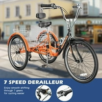 FICISOG Adult Tricycles for Women, 24 Inch 7 Speed 3 Wheel Bike for Adult w/Large Basket, Double-Wall Wheel Rims, Cruiser Trike for Seniors Shopping Picnic
