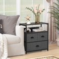 thumbnail image 3 of Nightstand with 3 Drawers, Dresser with Storage Shelf, Bedside Table/Closet Organizer, Rustic Fabric Linen Bins & Wooden Top for Bedroom, Hallway, Hotel (Dak Grey), 3 of 4
