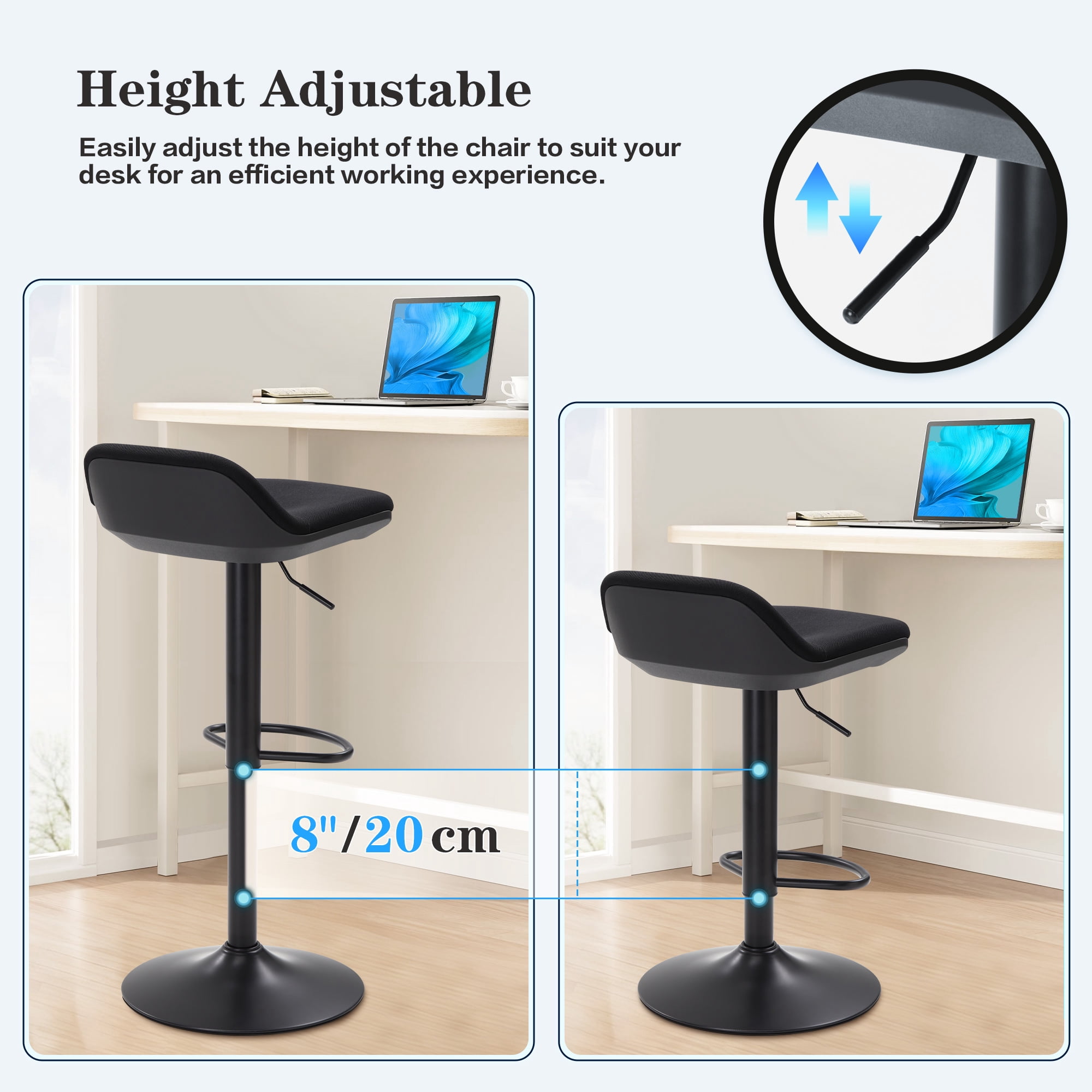 IWMH Standing Desk Stool, Height Adjustable Standing Desk Chair, Ergonomic Sit Stand Stool with Footrest, 360° Swivel Leaning Stools for Office Home (Black)
