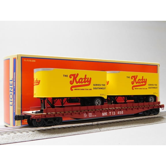 LIONEL MKT KATY 50' TOFC FLATCAR W/2 20' TRAILERS O GAUGE 2426720