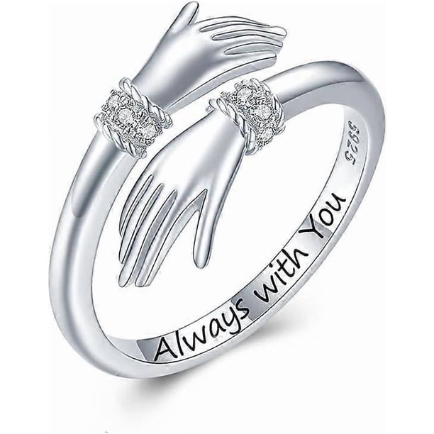 Hug Ring, Graduation Gift S925 Sterling Silver Adjustable Come to My Arm Inspirational Encourage Rings Hand Open Thumb Ring'Give Me a Hug' Embrace R