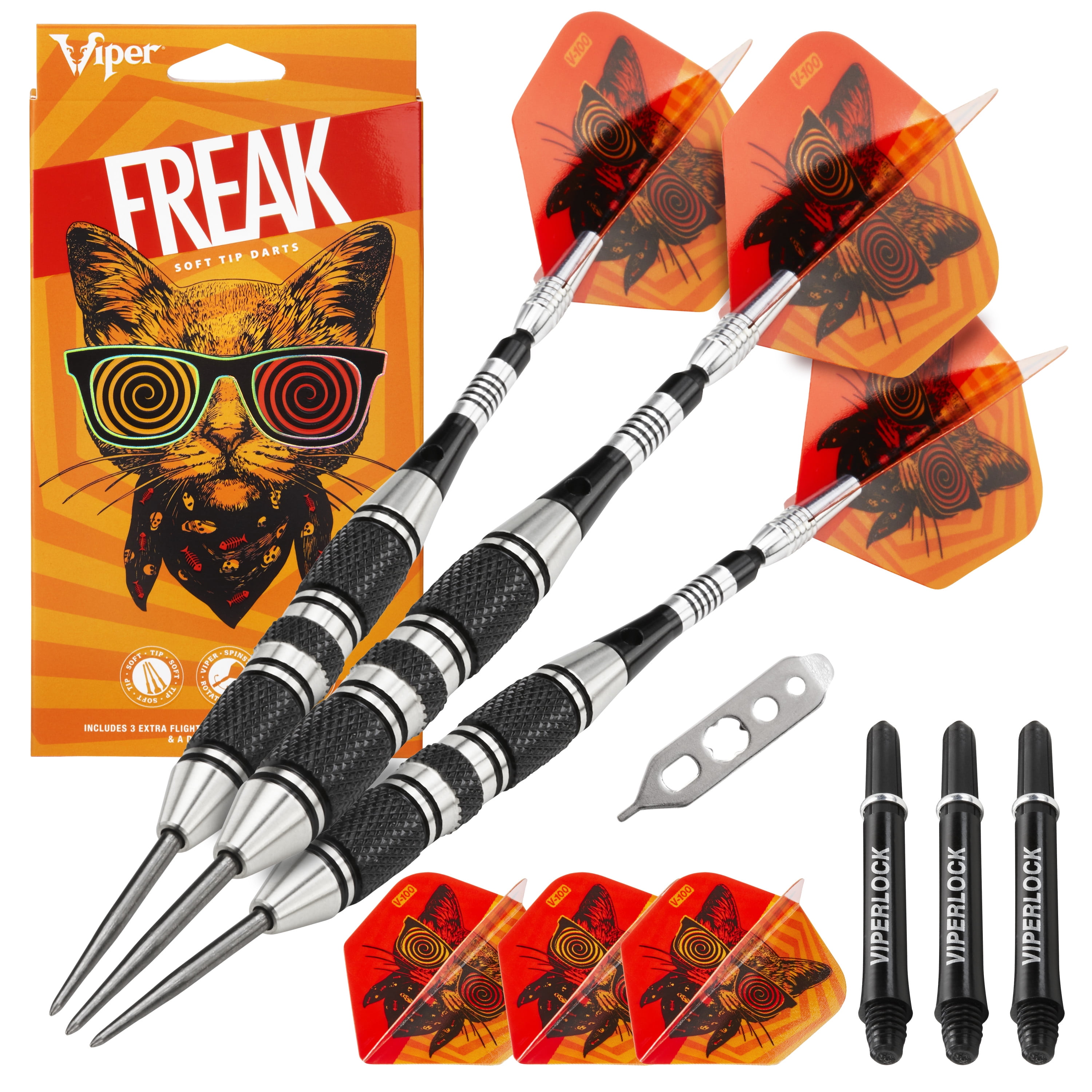 Viper The Freak Steel Tip Darts 3 Knurled Rings Barrel 22 Grams and Casemaster Select Blue Nylon Dart Case