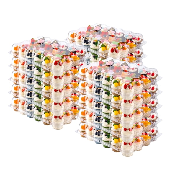 15-Pack 24-Count Cupcake Containers,Stackable Plastic Boxes with Tall Detachable Dome Lids for 360 Cupcakes, BPA Free, Standard Size