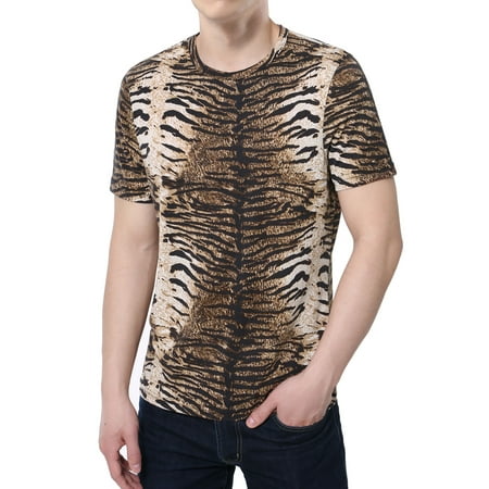 - Unique Bargains Men's Summer Crew Neck Stretchy Leopard Prints Short Sleeve T-Shirt