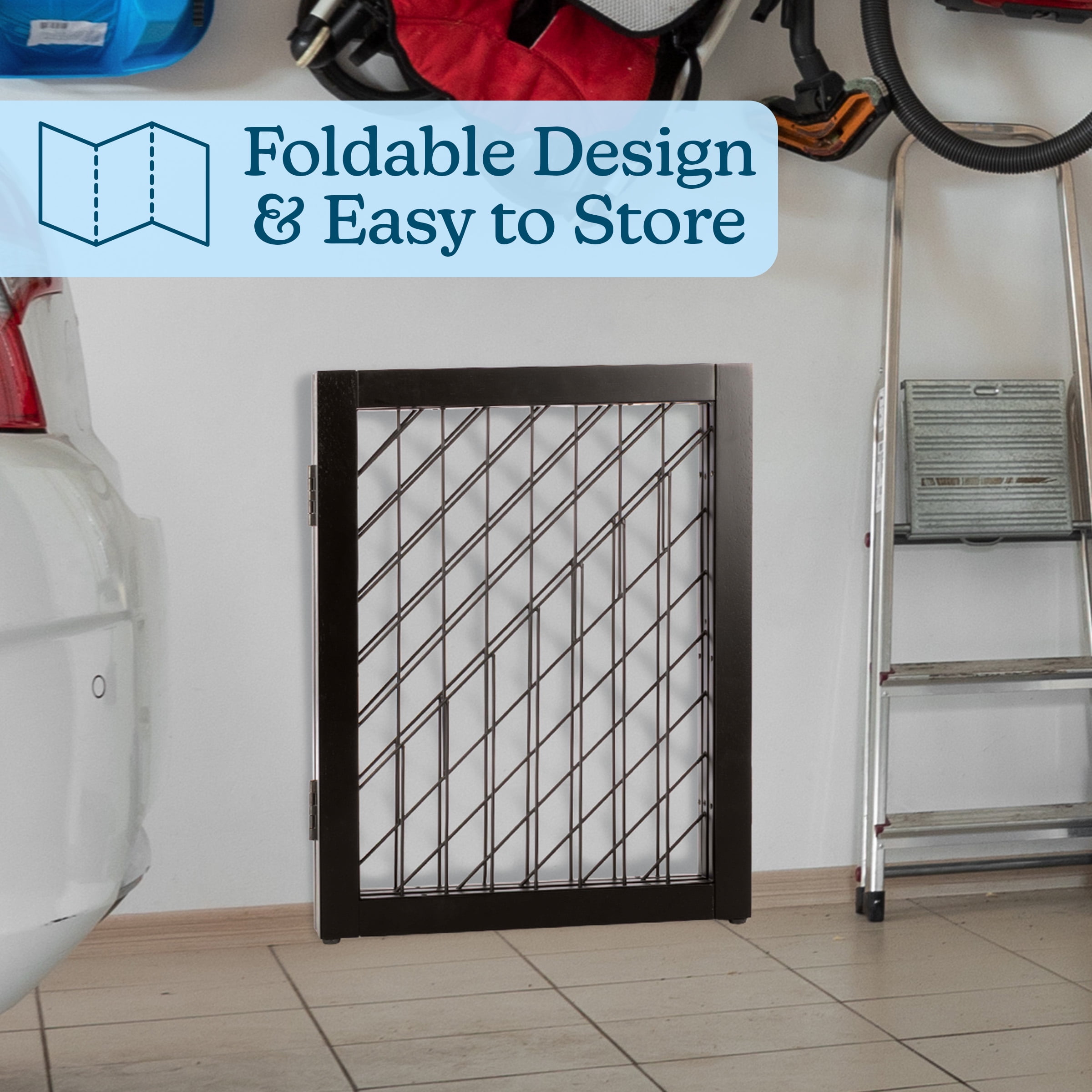 PETMAKER 3-Panel 24-Inch Freestanding Foldable Pet Gate for Stairs (Black)