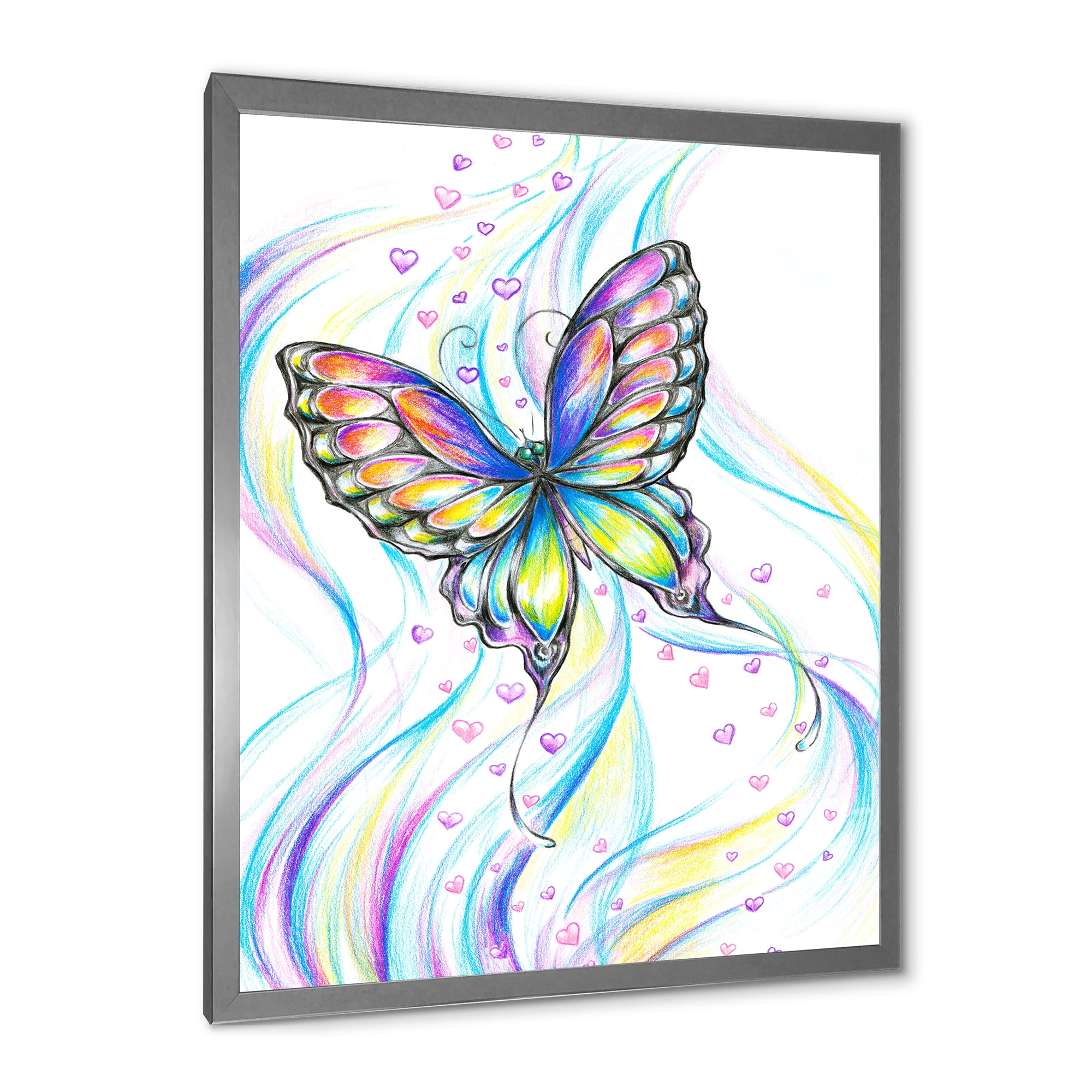 Designart 'Iridiscent Colorful Butterfly' Traditional Framed Art Print