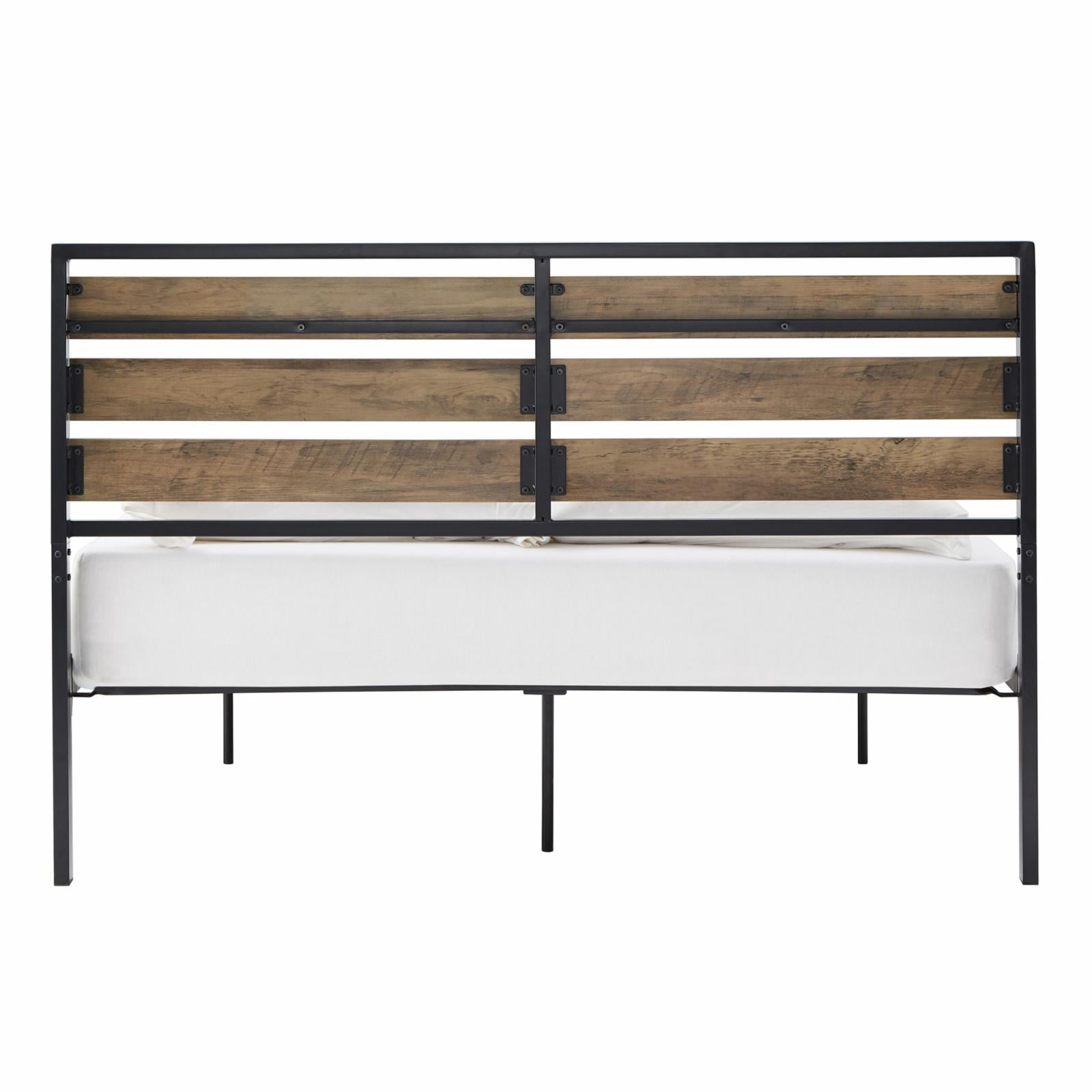 Weston Home Aabir Low Profile Metal and Wood Platform Queen Bed, Brown/Black