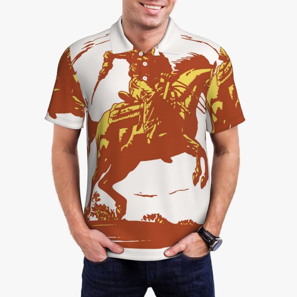 Fotbe Vintage Cowboy On A Bronco Horse Camiseta Polo de Golf para Hombre con Estampado – Camisa Deportiva Transpirable con Cuello Abotonado-Small