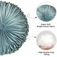 thumbnail image 4 of Round Throw Pillow Set of 2 – Decorative Velvet Ruched Pumpkin Pillows with Button Center, Soft Handmade Cushions for Couch Sofa Bed Farmhouse Vintage Rustic Decor, 14.5" R, Teal, 4 of 8