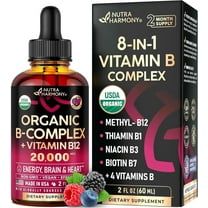 USDA Organic Vitamin B-Complex B5 Pantothenic Acid | B12 | B1 | B6 | B7 | B9 | B3 - B Complex Liquid Drops, Made in USA Supplement, 2fl oz