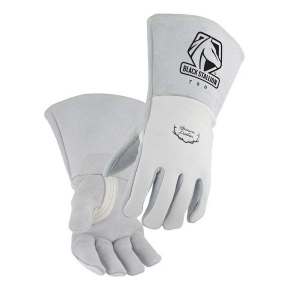 Black Stallion 750 Pearl White Elkskin Stick Gloves with Nomex Lined Back, Small