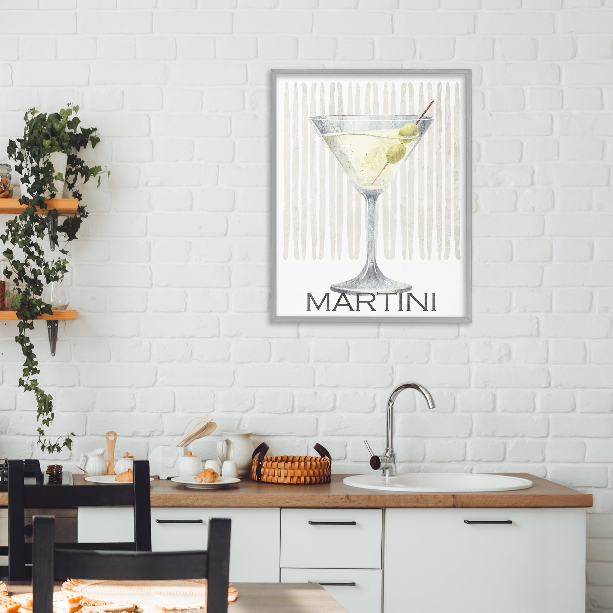 Stupell Industries Subtle Martini Drink Gray Framed Giclee Art, design by Kim Allen