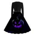thumbnail image 3 of Fjofpr Women'S Dresses Theme Parties Women's Bat Pumpkin Moon Printed Round Neck Long Sleeve Dress L, 3 of 3