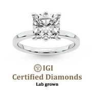 IGI Certified 3 Carat Cushion Shape Lab Grown Diamond Engagement Ring | 14K White Gold |Solitaire Lab Diamond Ring | FG-VS1-VS2 Quality Friendly Diamonds