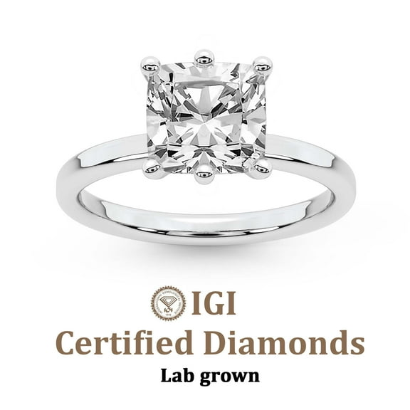 IGI Certified 3 Carat Cushion Shape Lab Grown Diamond Engagement Ring | 14K White Gold |Solitaire Lab Diamond Ring | FG-VS1-VS2 Quality Friendly Diamonds