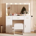 thumbnail image 1 of Vanity Desk with Mirror and Lights, Large Makeup Vanity Table with Power Outlet and Stool, White Vanity Dressing Table for Bedroom Dressing Room, 3 Lighting Modes Adjustable Brightness,, 1 of 7