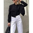 thumbnail image 3 of ORUYROP Women's Fashion Cropped Button Down Lightweight Cropped Bomber Jacket Varsity Shacket with Side Pockets, 3 of 6