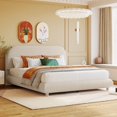thumbnail image 1 of Lit Plateforme Grand Rembourré Beige - Design Courbé - Tissu en Molleton Teddy, 1 of 8
