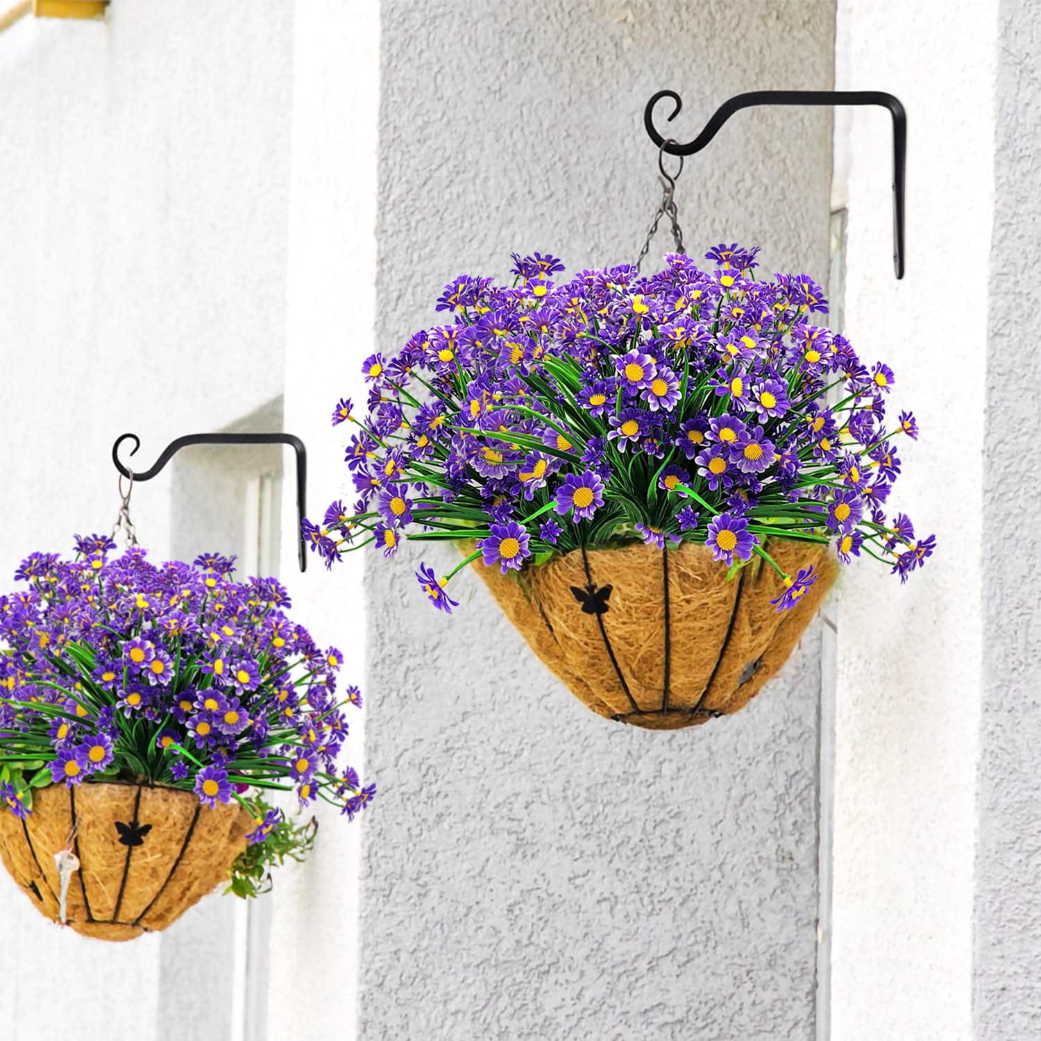 Viworld 10 Bundles Outdoor Artificial Daisy Fake Flowers UV Resistant Plants, Faux Plastic Greenery for Indoor Hanging Plants Garden Porch Window Box Home Wedding Farmhouse Decor (Purple)