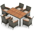 thumbnail image 5 of Gymax 7 PCS Patio Wicker Dining Set w/ Acacia Wood Table & 6 Armchairs, 5 of 5
