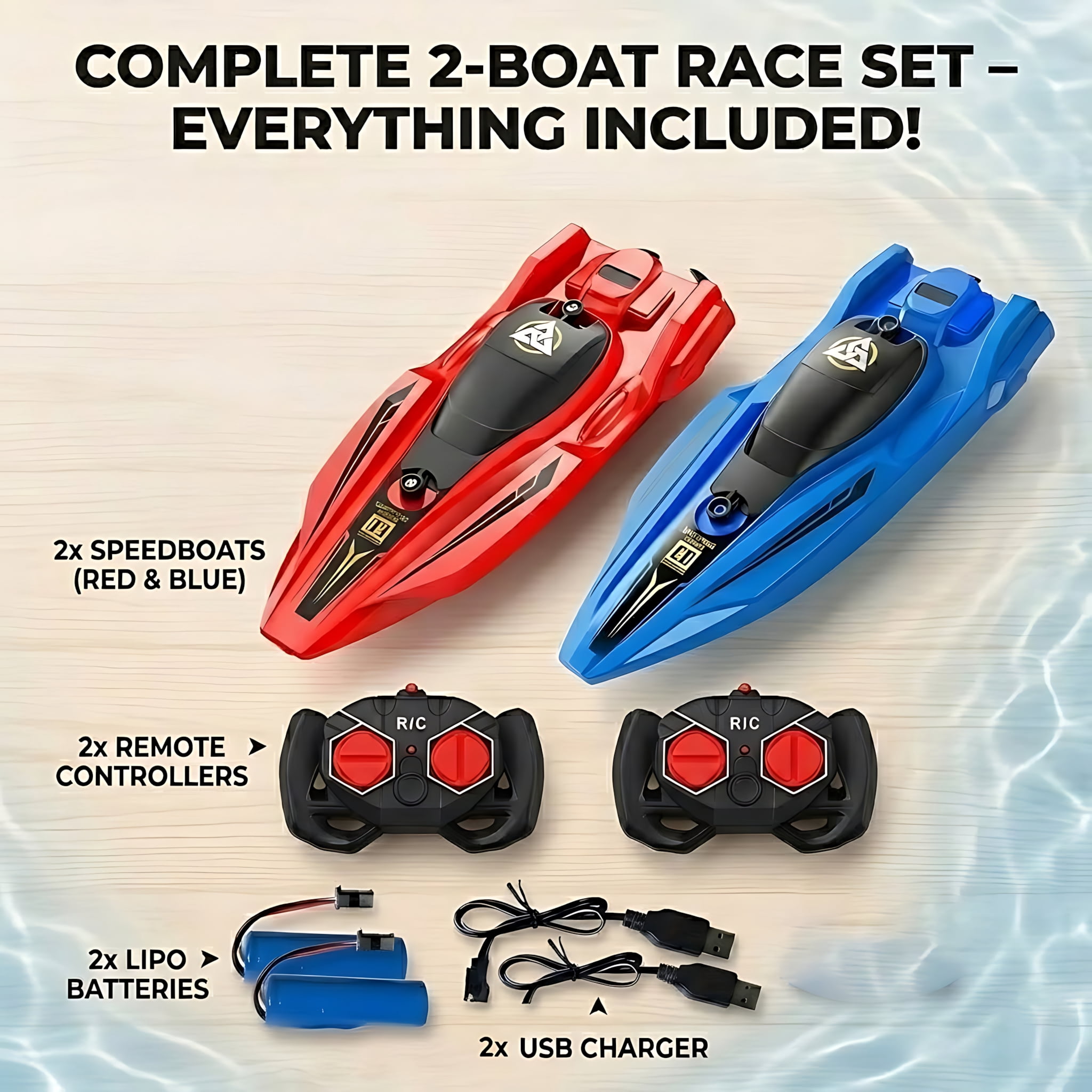 Tigozz 2-Pack RC Boats for Kids Adults, 25km/h High Speed Remote Control Boat for Pools Lakes, 2.4GHz Racing Speedboat with LED Lights, Red & Blue
