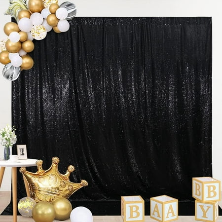 Image of Sequin Backdrop Not See Through Thick Stain Background Glitter Curtain Party 8FT x 8FT Black