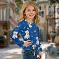 thumbnail image 3 of Xixirimido Blue West Highland White Terrier Pattern Girls Long Sleeve Shirt Kids Crewneck T-Shirts Trendy 3D Graphic Tie-hem Cute Tees for Fall Winter, Size 7-8, 3 of 7
