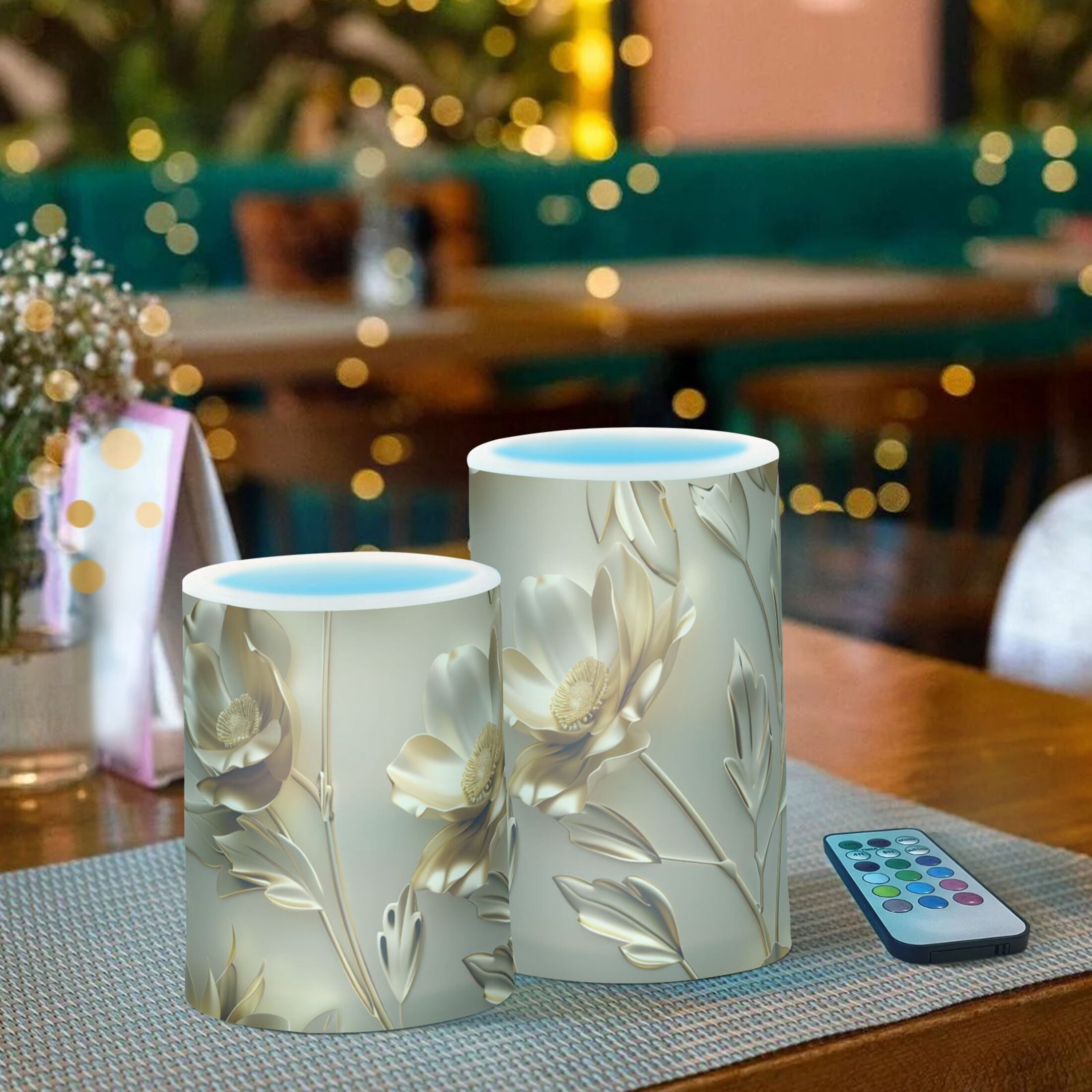 Luxury Flower and Leaf Flameless Candles with Remote Timer LED Battery Operated Flickering Candle Light for Festival Wedding Home Party