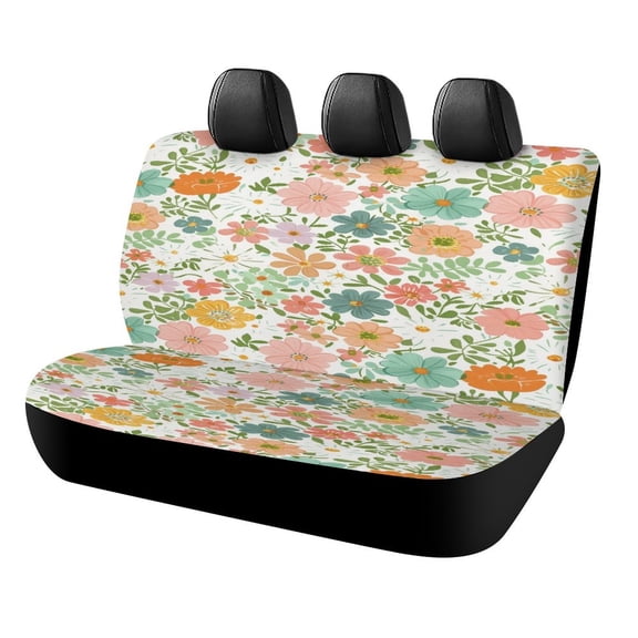 Floral Colorful Flower Rear Seat Covers, Car Backseat Protector, Universal Back Seat Vehicle Interior Protector, Fits Most Cars, SUVs, Sedans, Trucks
